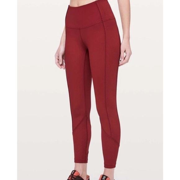 lululemon athletica Pants - Lululemon Athletica Women's Daily Lineup 7/8 Red Ribbed 12 Legging Tight Gym